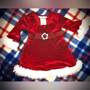 Red Velvet Holiday Dress with White Trim